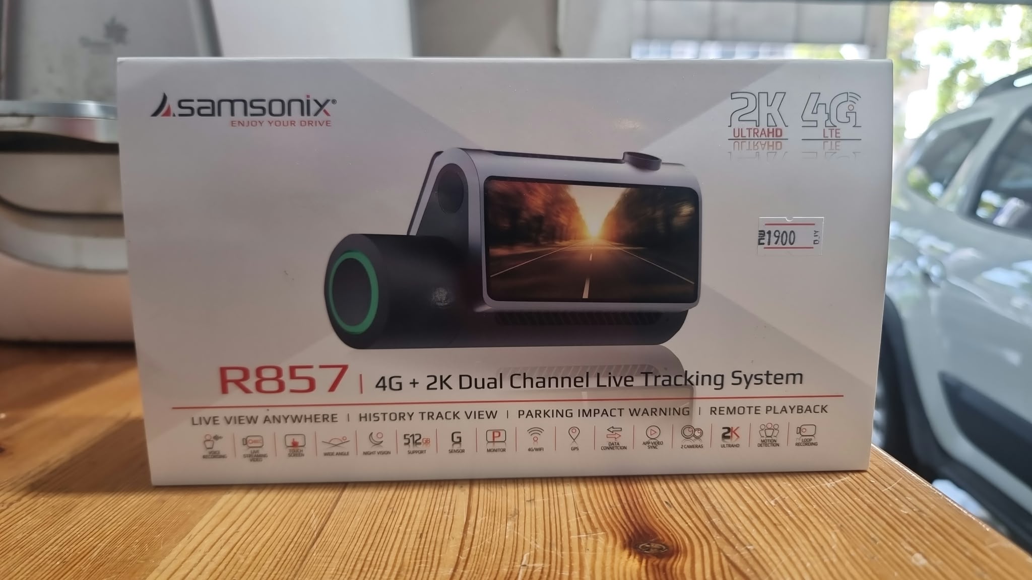מצלמת דרך SAMSONIX R857 עם 4G וצילום 2K – חזית האריזה